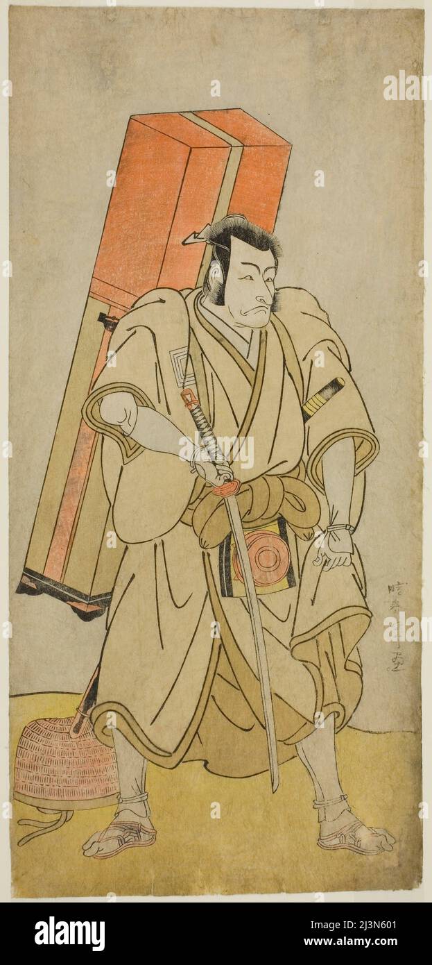 Der Schauspieler Ichikawa Danjuro V als Godai Saburo Masazumi verkleidet als Rokuju-rokubu im Theaterstück Sugata no Hana Yuki no Kuronushi, aufgeführt im elften Monat, 1776, Japan, c. 1776. Stockfoto