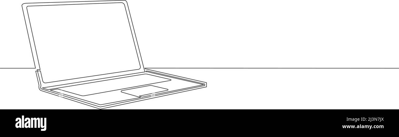 Einzeilige Zeichnung eines Laptop-Computers auf weißem Hintergrund, fortlaufende Vektordarstellung Stock Vektor