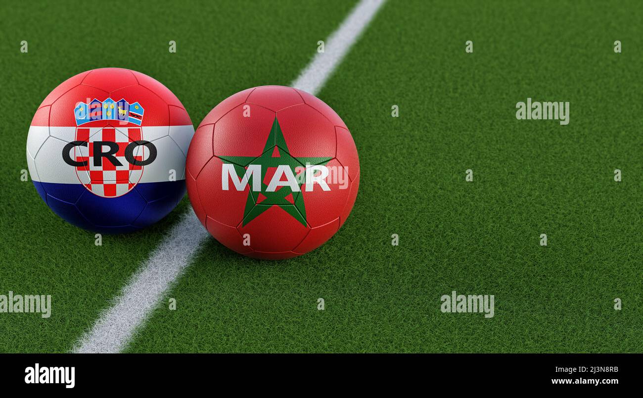 Marokko gegen Kroatien Fußballspiel - Fußballbälle in Marokko und Kroatien Nationalfarben