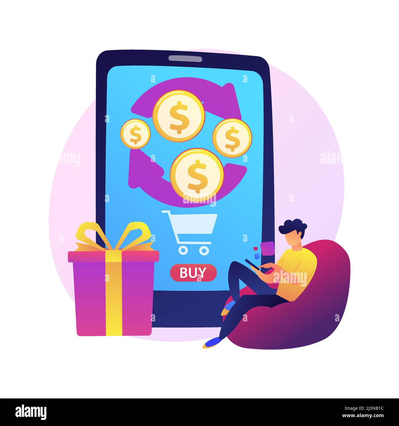 Mobile Banking. Geld aus Einkäufen zurückgeben. Finanztransaktionen Remote mit mobilen Geräten durchführen. Vektor isoliert Konzept Metapher Illustration Stock Vektor