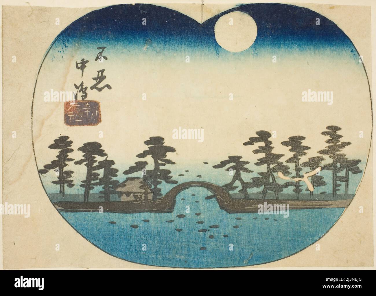 Der Benten-Glanz auf der inneren Insel des Shinobazu-Teiches (Shinobazu Nakajima Bentensha), Abschnitt eines Blattes aus der Serie "Ausschnitte berühmter Orte in Edo (Harimaze Koto meisho)", 1852. Stockfoto