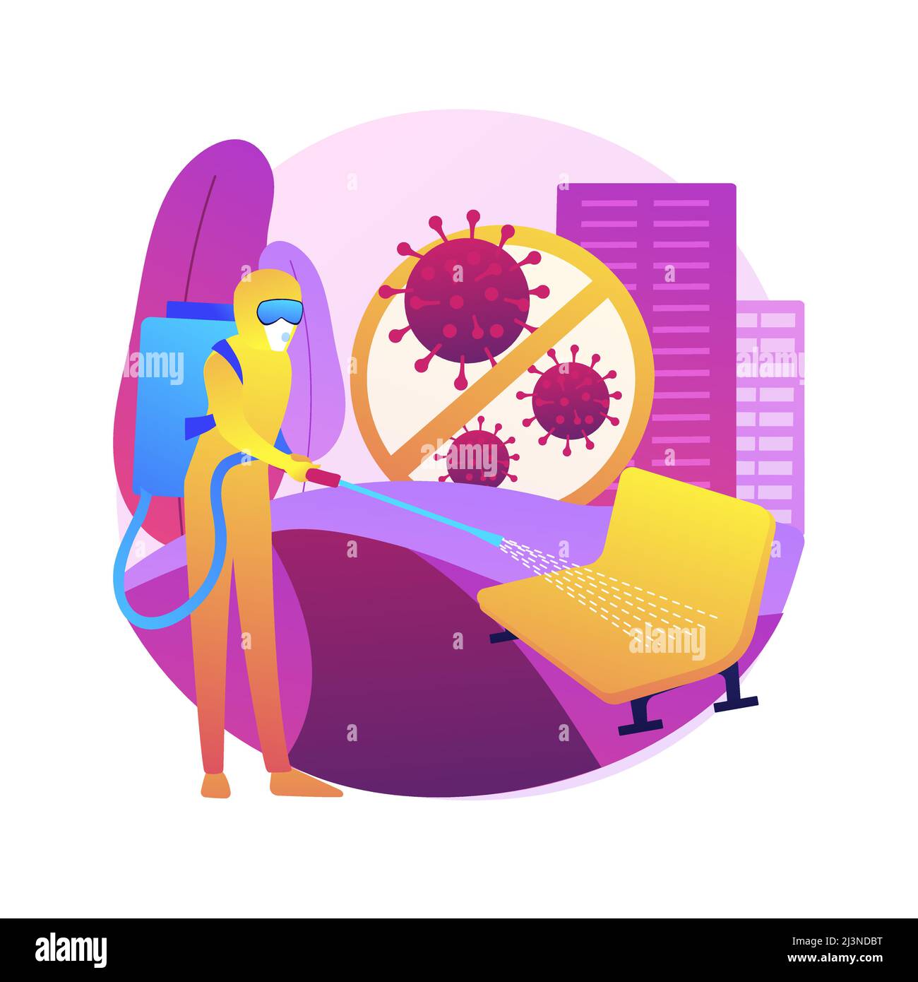 Public Place Sanitising abstrakte Konzept Vektor Illustration. Oberflächen Reinigung, chemische Desinfektionsmittel, covid19 Virus Ausbreitung, Präventionsmaßnahmen, Pub Stock Vektor