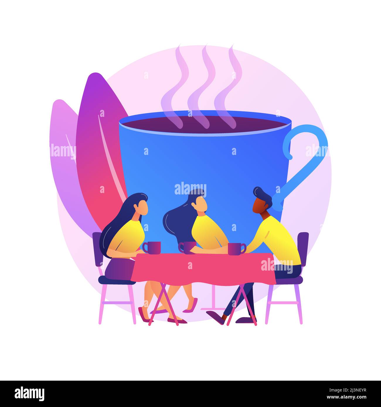 Junge Erwachsene, Kollegen in der Pause von der Arbeit. Freunde treffen, Kollegen Kommunikation, freundliche Konversation. Menschen trinken Kaffee und reden. Vect Stock Vektor