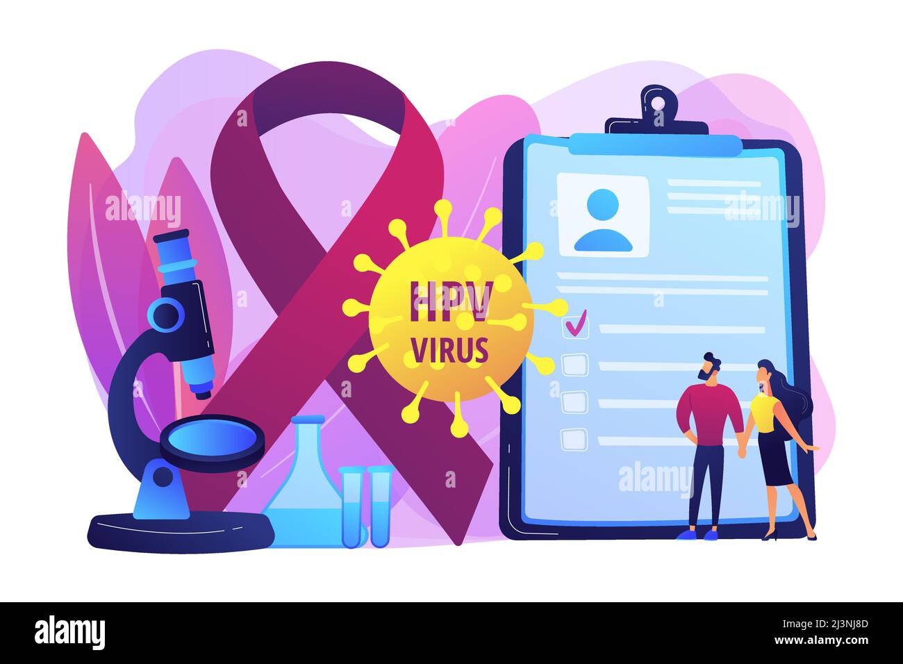 Entwicklung des humanen Papillomavirus. Krankheitssymptom. Risikofaktoren für HPV, HPV-Infektion führt zu Gebärmutterhalskrebs, Gebärmutterhalskrebs-Screening-Konzept. Br Stock Vektor