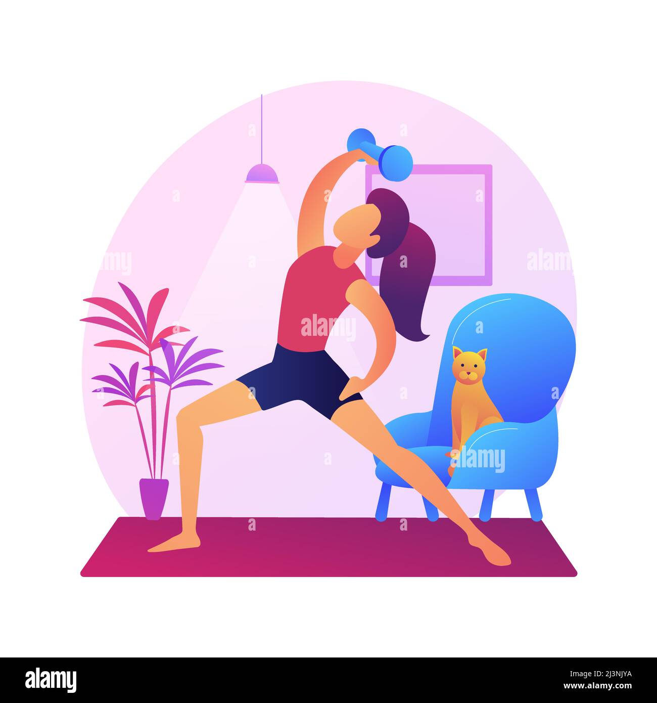Home Gymnastik abstraktes Konzept Vektor Illustration. Bleiben Sie aktiv inmitten der Quarantäne, Power-Training online, Trainingsprogramm, zu Hause Workout, soziale di Stock Vektor