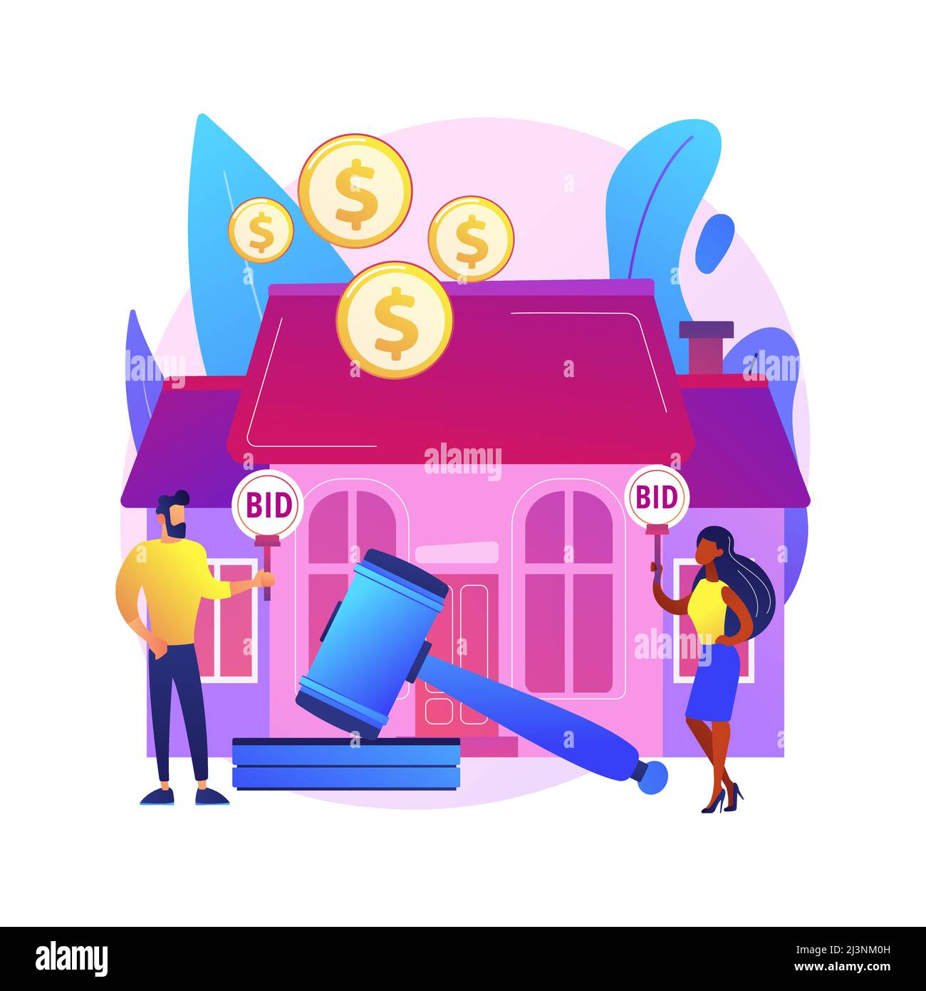 Auktionshaus abstraktes Konzept Vektor Illustration. Wohn- und Gewerbeimmobilien versteigern, kaufen, verkaufen Vermögenswerte online, exklusives Gebot, aufeinanderfolgende b Stock Vektor