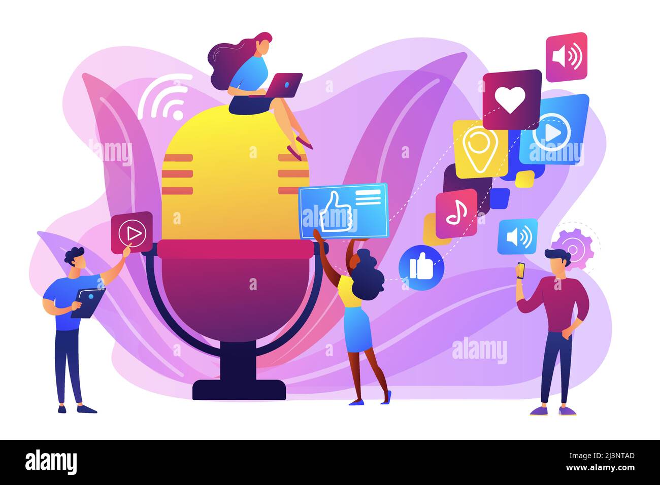 Radiowerbung. Sender. Massenmedien-Marketing. Podcast-Inhalte, Marketing-Podcasts-Produktion, Ihr Content-Strategie-Konzept. Helles V Stock Vektor