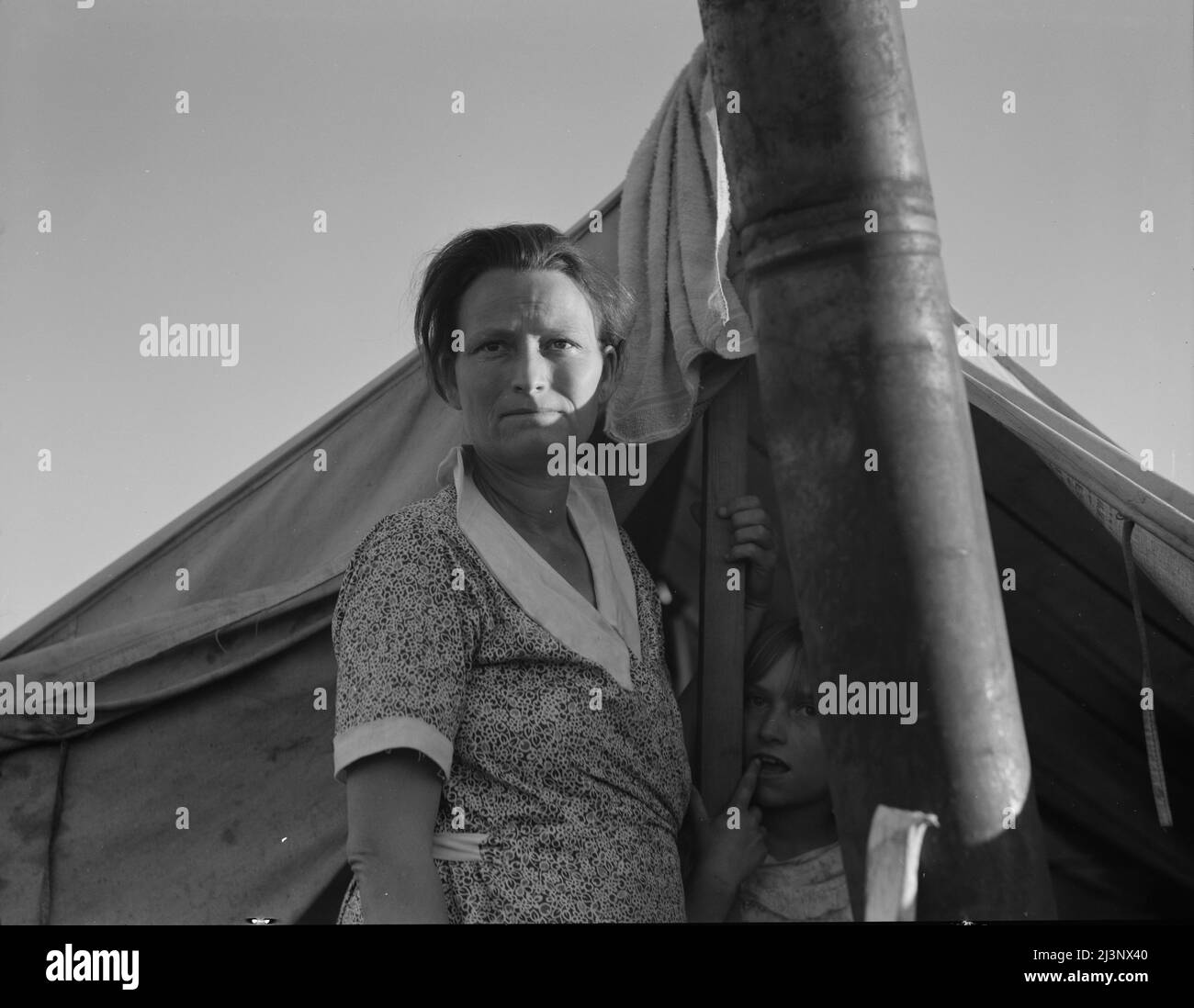 Arbeitslose Familien aus dem Rio Grande Valley, Texas, lagerten auf einem Flussboden in der Nähe von Holtville, Kalifornien. Stockfoto