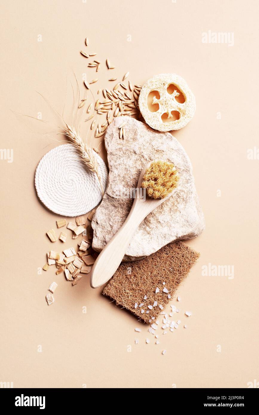 Set von Körperpflegeprodukten, Konzept der Zero Waste Lifestyle, Bad Bio-Accessoires Stockfoto