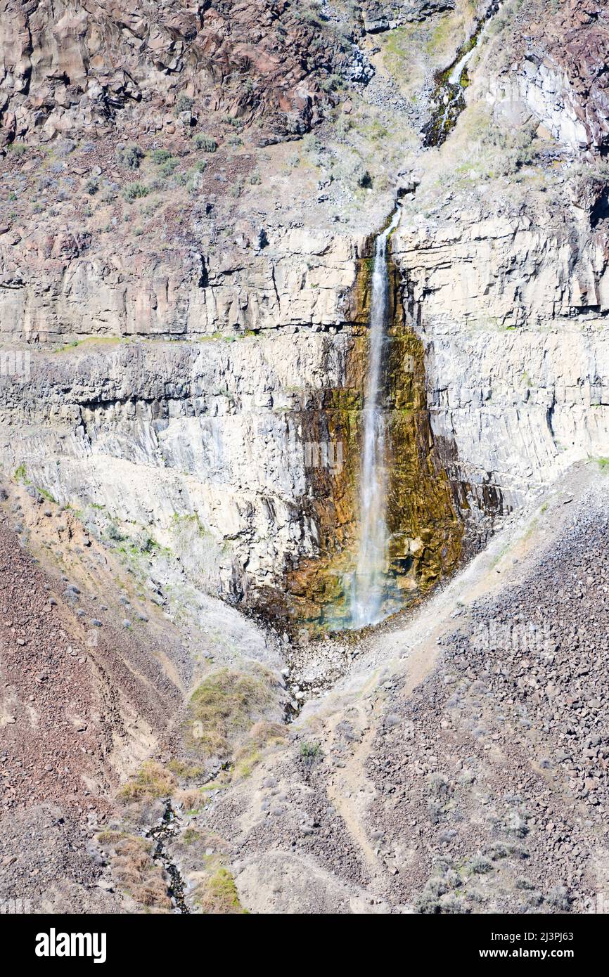 Ein Wasserfall färbt die Canyon-Wand des Franzosen Coulee im Osten von Washington Stockfoto