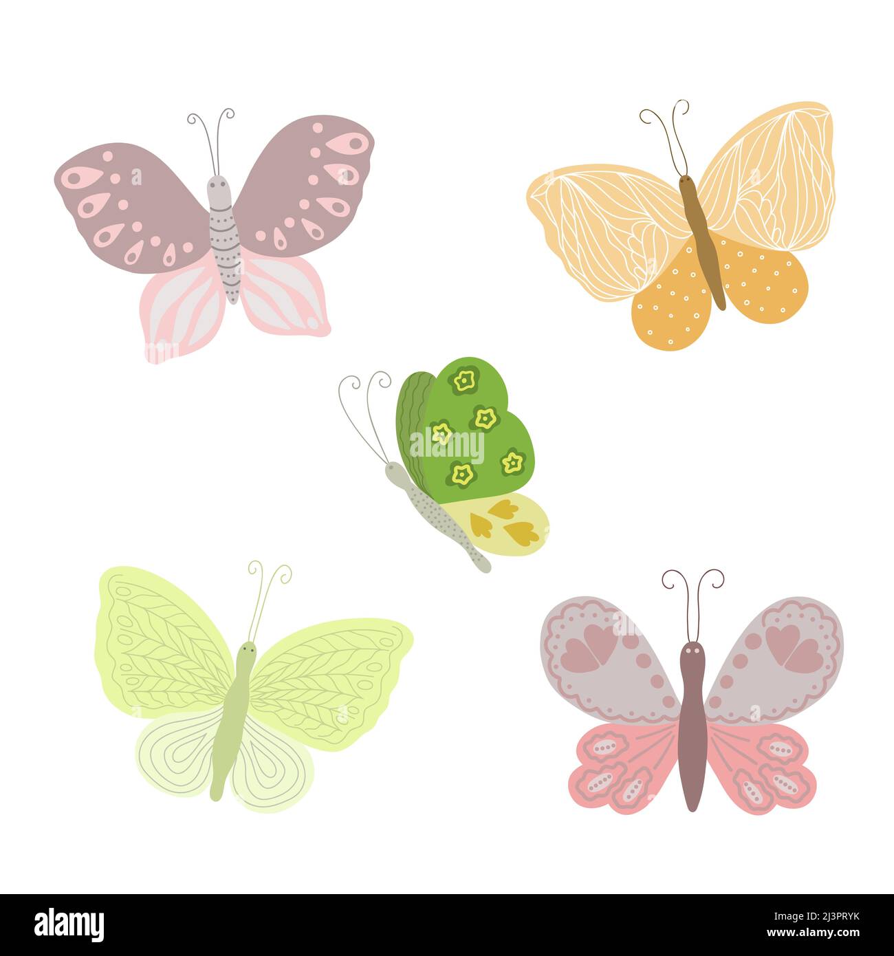 Fancy kleine bunte Schmetterlinge in einfachen flachen Stil Vektor-Illustration gesetzt, Symbol der Osterferien, Frühling oder Sommer, Feier Dekor, Cliparts für Karten, Banner, Frühlingsdekoration, niedliches Insekt Stock Vektor