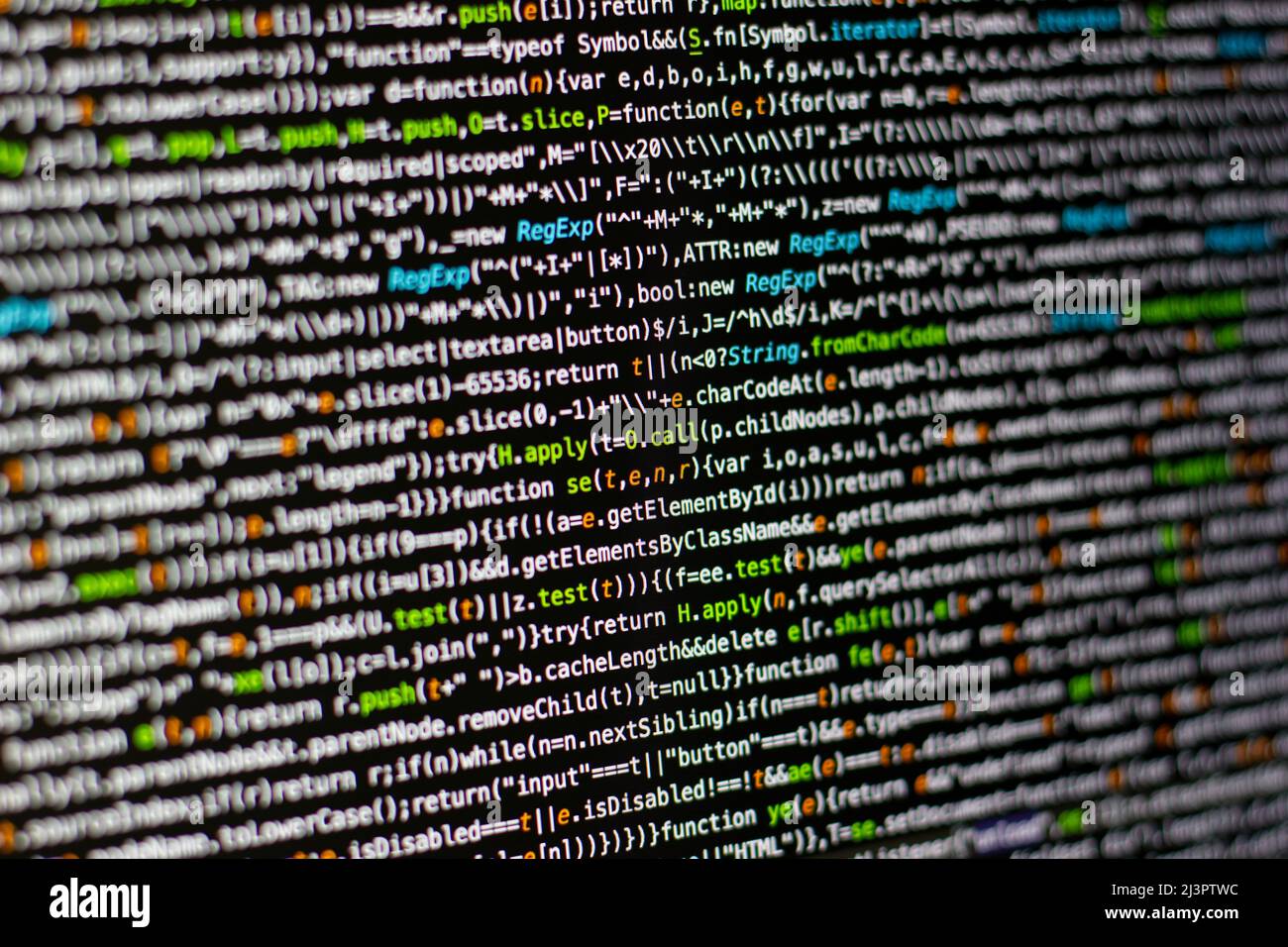 Codehintergrund. Web-Programmiersprache vom Entwickler geschrieben. HTML-, CSS-, javascript- und Web-Programmiercodes im Code-Editor Stockfoto