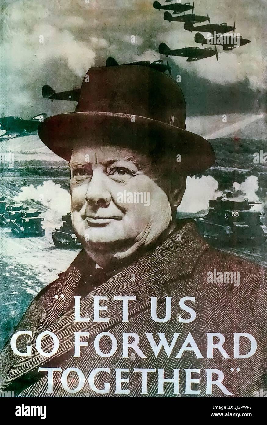 WW2 Winston Churchill Poster 'Lass uns gemeinsam vorangehen' Stockfoto