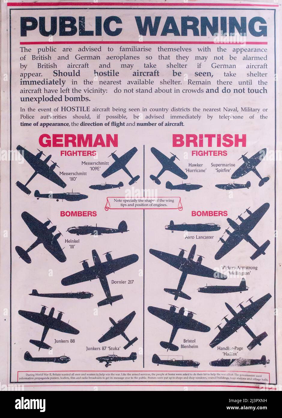 WW2 Plakat zur Anerkennung von Flugzeugen Stockfoto