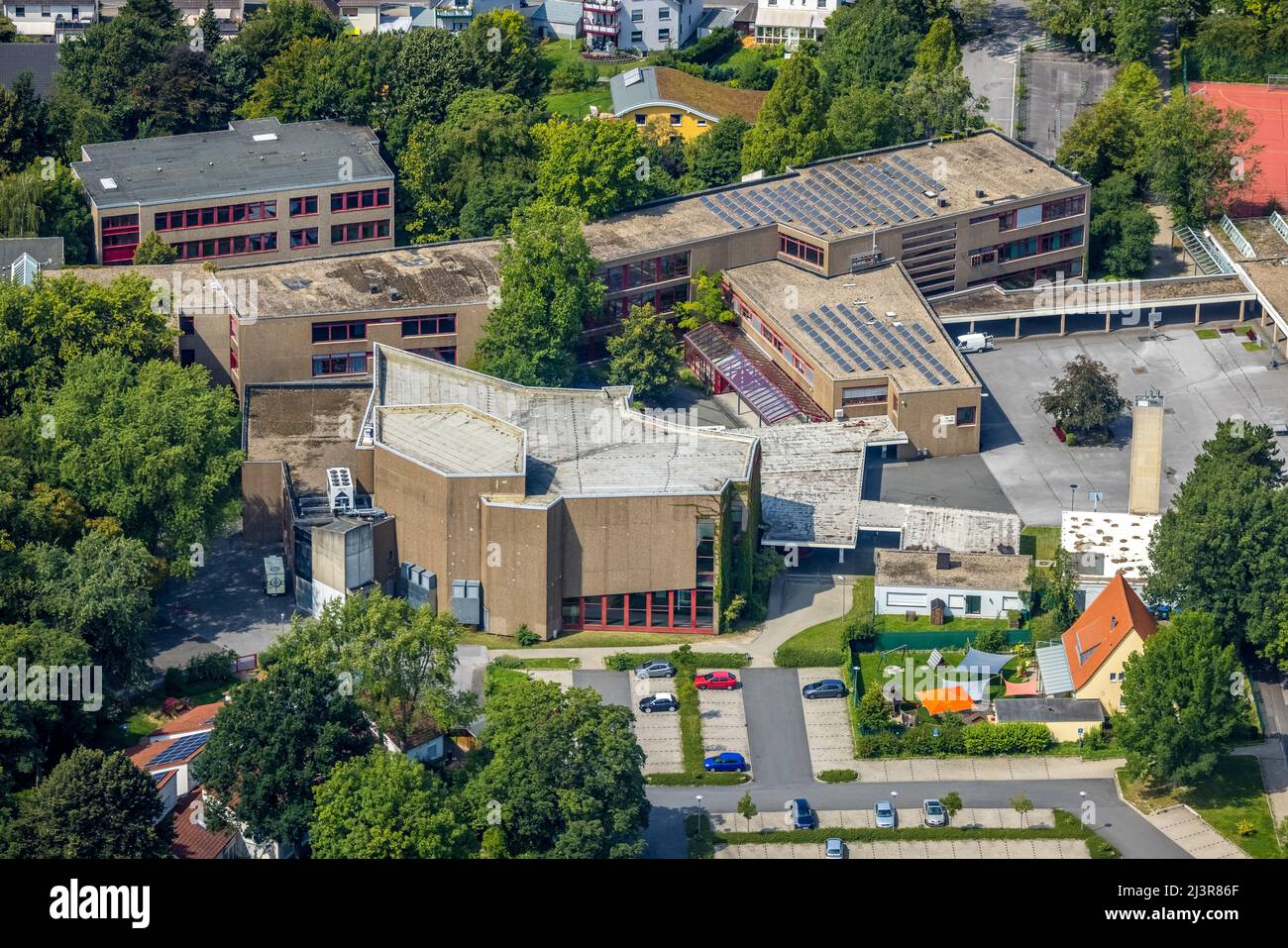 Luftaufnahme, Einkaufszentrum Kamen-Platz in der Kampstraße im Bezirk Kolonie Tannenberg, Kamen, Ruhrgebiet, Nordrhein-Westfalen, Deutschland, Luft Stockfoto