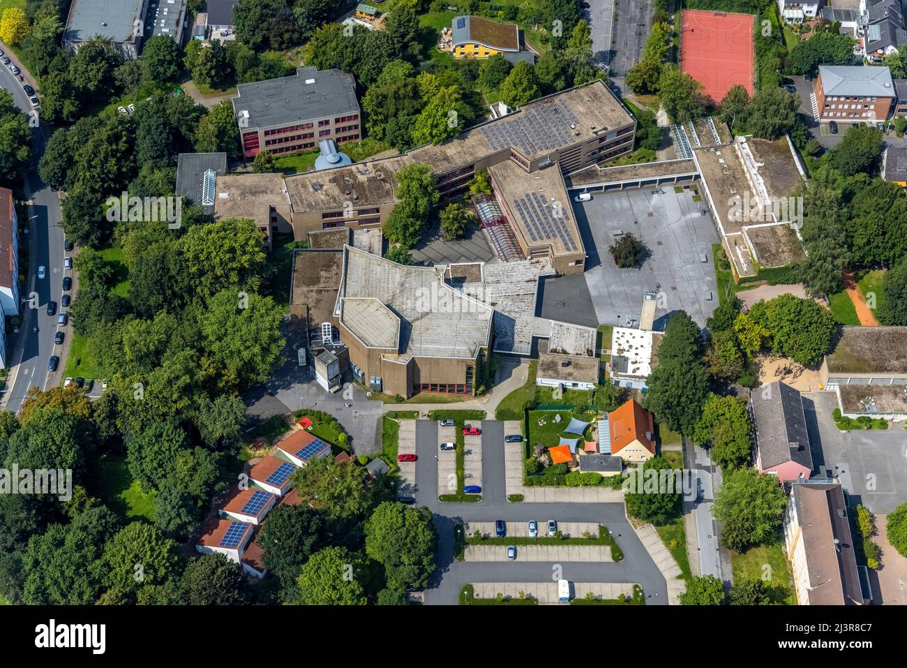 Luftaufnahme, Städtisches Gymnasium Kamen, Kolonie Tannenberg, Kamen, Ruhrgebiet, Nordrhein-Westfalen, Deutschland, Luftbild, Städtisches Gymnasium Kam Stockfoto