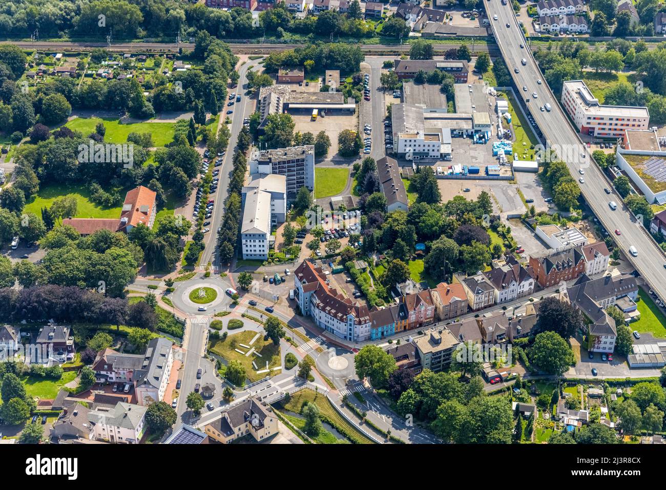 Luftaufnahme, Poststraße mit GSW Community Utilities und Dr. Nüsken Chemie GmbH, Kamen, Ruhrgebiet, Nordrhein-Westfalen, Deutschland, Luftbild, Poststra Stockfoto