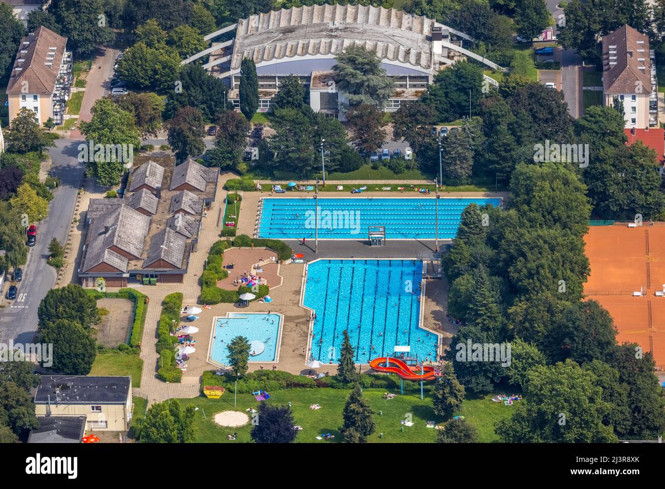 Luftaufnahme, GSW Freibad Kamen-Mitte, Kamen, Ruhrgebiet, Nordrhein-Westfalen, Deutschland, Luftbild, GSW Freibad Kamen-Mitte, Kamen, Ruhrgebiet, Nordrhe Stockfoto