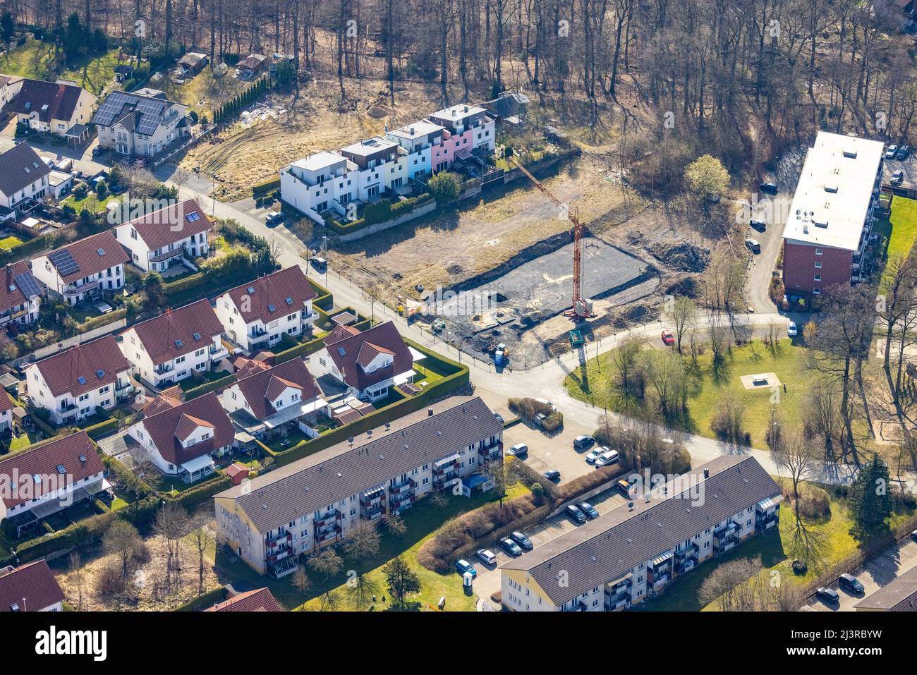 Luftaufnahme, Baustelle und Neubau Ernst-König-Straße und Anton-Cöppicus-Straße in Neheim, Arnsberg, Sauerland, Nordrhein-Westfalen Stockfoto