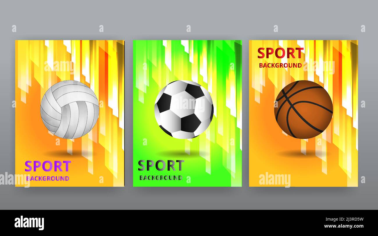 Sportgeräte Hintergrund, Ballsport, Basketball, Fußball, Fußball, Tischtennis, Tennis, Tischtennis, Stopper, Baseballspiele, Volleyball. Poster-Set, f Stock Vektor