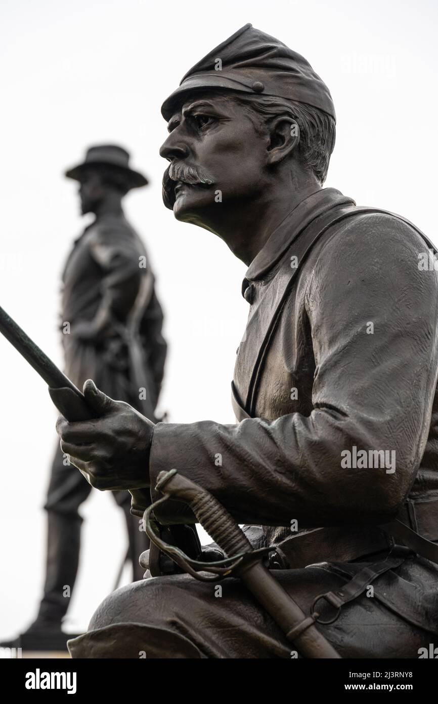 Gettysburg-Denkmäler der Pennsylvania Cavalry (im Vordergrund) und Alexander Stewart Webb (im Hintergrund), einem Kommandanten der Pennsylvania Infanterie. (USA) Stockfoto