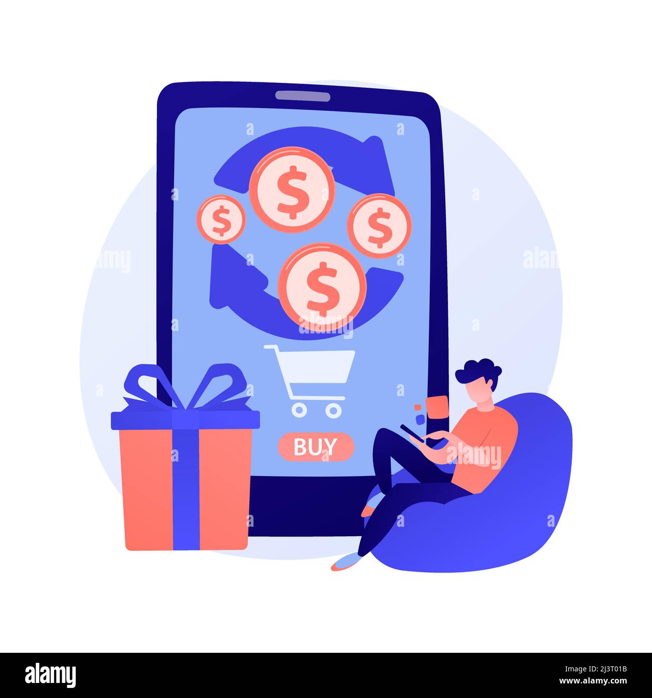 Mobile Banking. Geld aus Einkäufen zurückgeben. Finanztransaktionen Remote mit mobilen Geräten durchführen. Vektor isoliert Konzept Metapher Illustration Stock Vektor