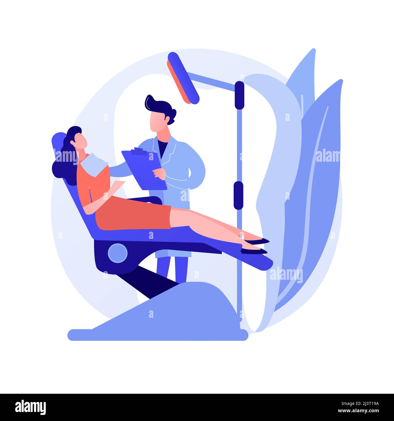 Zahnärztliche Behandlung abstraktes Konzept Vektor Illustration. Zahnklinik, Zahnpflege-Service, Karies Behandlung Werkzeug, Zahnarztstuhl, Zahnschmerzen Notfall er Stock Vektor