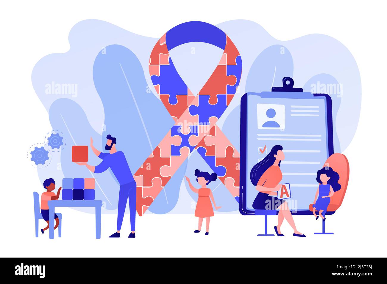 Autismus-Spektrum-Störung. Entwicklung von Kindern. Autismus-Therapie, Autismus-Behandlungen für Erwachsene und Kinder, angewandtes Verhaltensanalysekonzept. Rosafarbige CO Stock Vektor