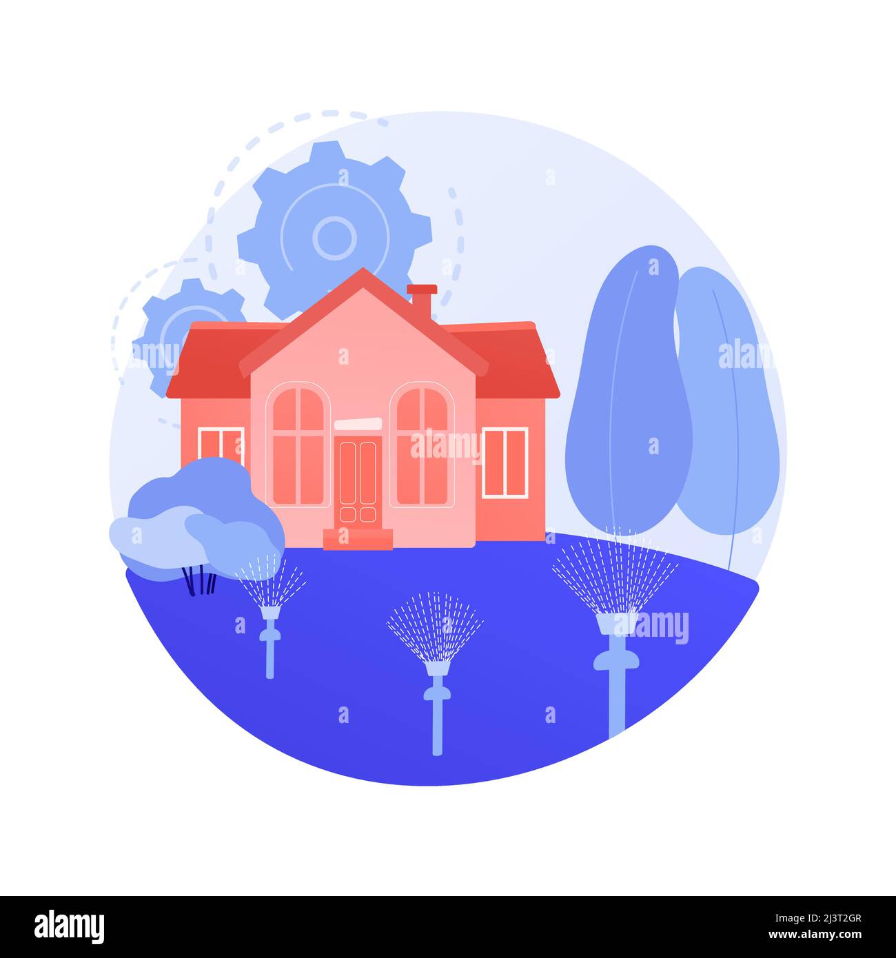 Rasenbewässerungssystem abstrakte Konzept Vektor Illustration. Rasensprenganlage, Bewässerung, Gartenschlauch, automatische Bewässerung, elektronischer Timer, Pop-up Stock Vektor