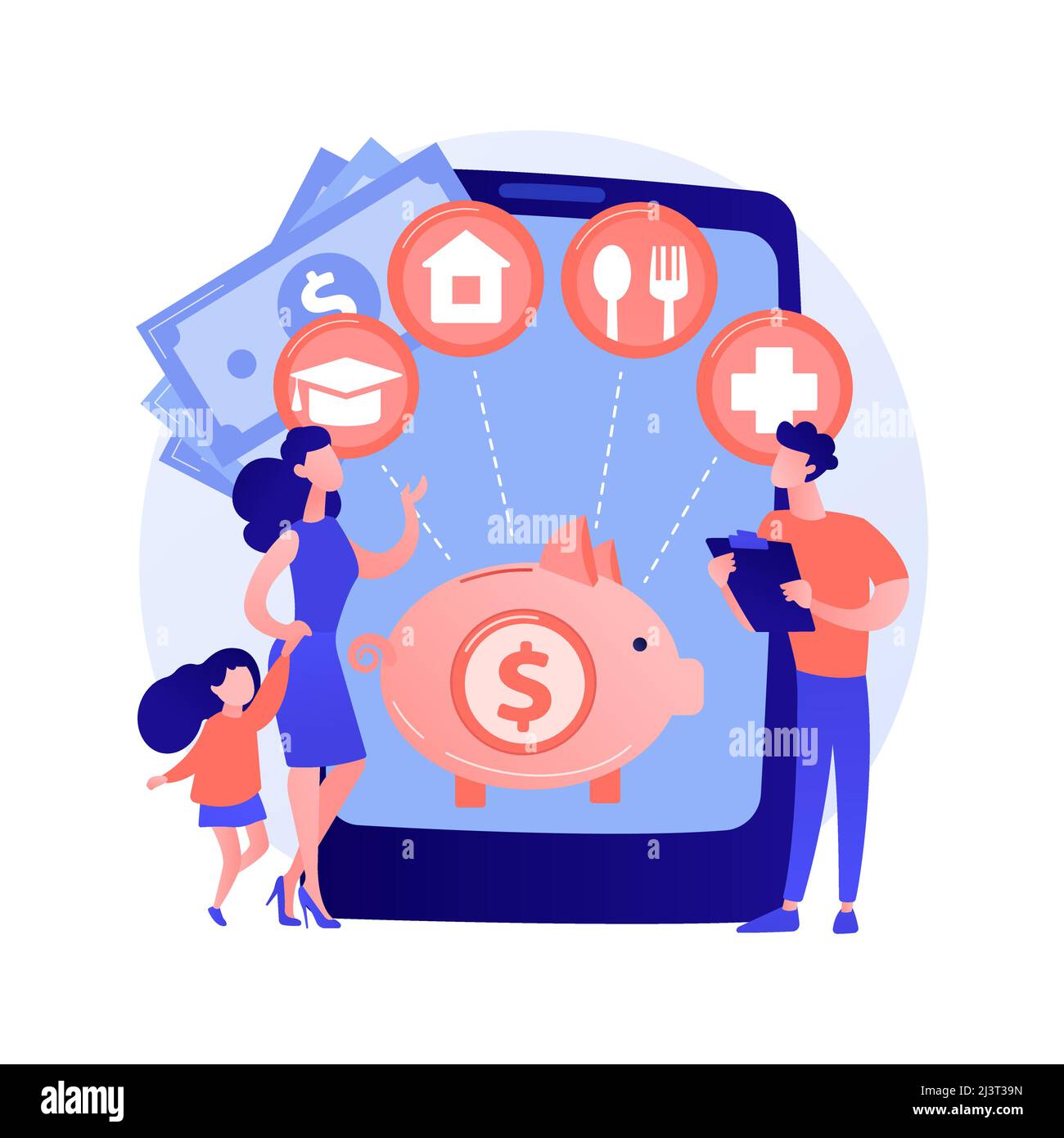 Familienbudget Planung abstraktes Konzept Vektor Illustration. Beste wirtschaftliche Entscheidungen, persönliche Budgetstrategie, Familieneinkommen- und Ausgabenmanagement, Stock Vektor