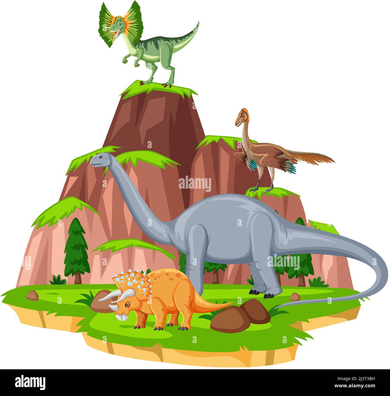 Szene mit Dinosauriern brontosaurus auf Insel Illustration Stock Vektor