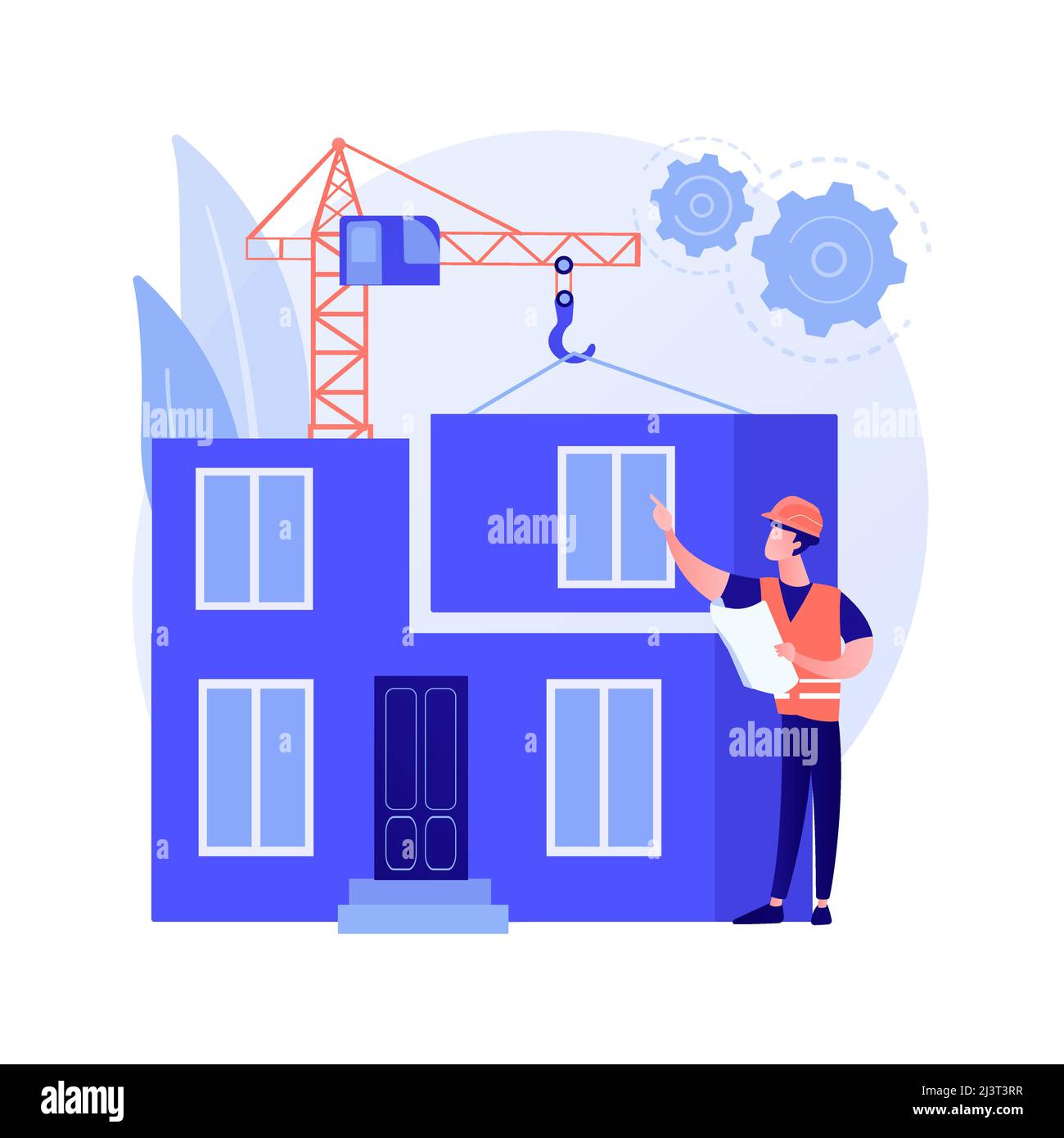 Modulare Home abstraktes Konzept Vektor Illustration. Modularer Bau, dauerhafter Fundamentbau, Fertigbauteile Transport, Stock Vektor