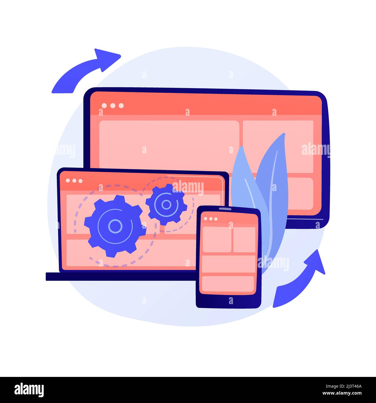 Darstellung von Webseiten. Protokollverfahren. Dynamischer Software-Workflow. Full Stack Entwicklung, Markup, System verwalten. Treiber für gemeinsamen Speicher. Stock Vektor
