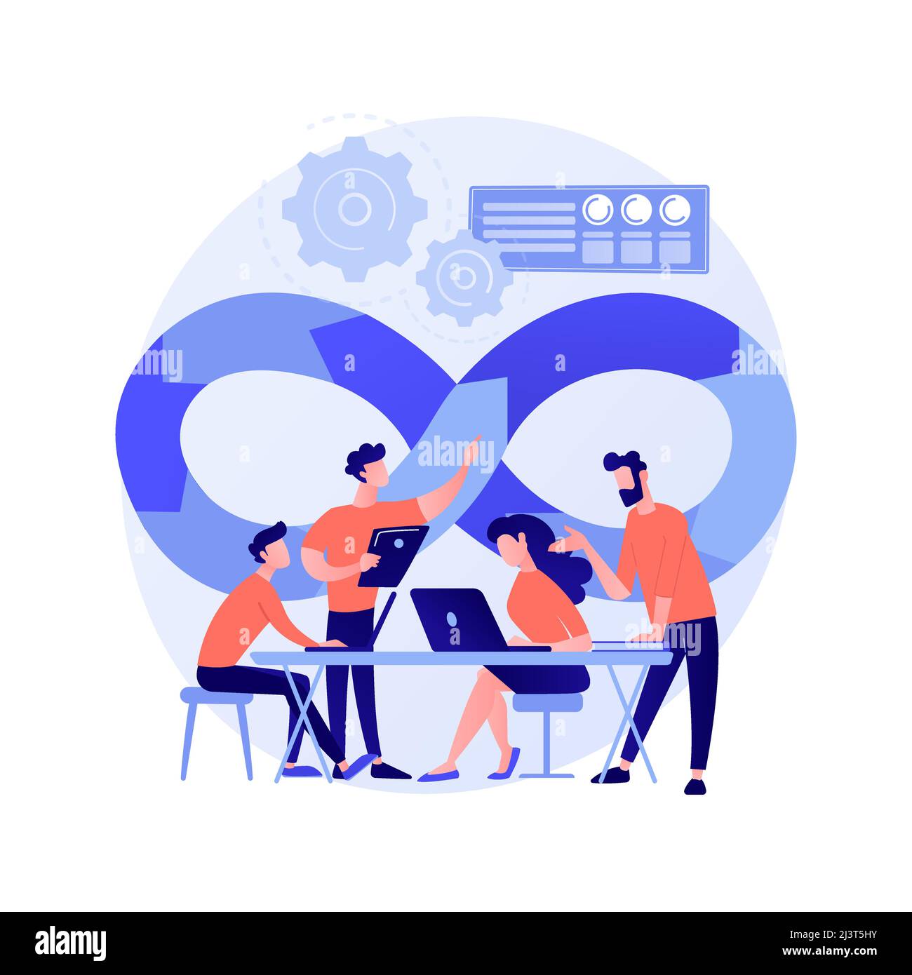 DevOps Team abstrakte Konzept Vektor Illustration. Teammitglied der Softwareentwicklung, agiler Workflow, DevOps-Teammodell, IT-Teamarbeit, Projektmanagement Stock Vektor