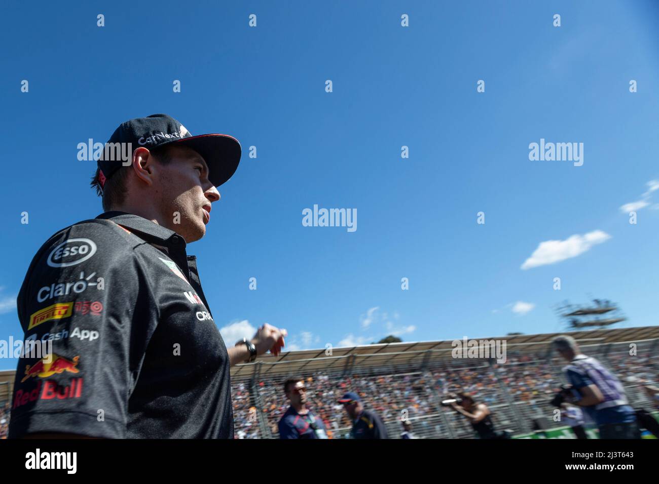 Melbourne, Australien. 10. April 2022. Max Verstappen aus den Niederlanden und Red Bull Racing bei der Fahrerparade vor dem Großen Preis von Australien 2022 auf der Rennstrecke des Albert Park Grand Prix. Kredit: SOPA Images Limited/Alamy Live Nachrichten Stockfoto