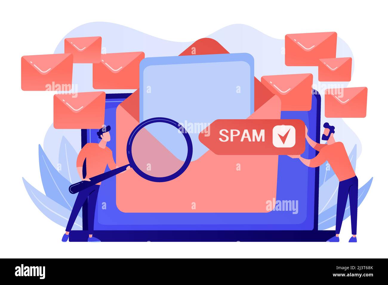 Geschäftsleute erhalten Werbung, Phishing, Verbreitung von Malware irrelevante unerwünschte Spam-Nachrichten. Spam, unerwünschte Nachrichten, Malware-Verbreitung Konzept. P Stock Vektor