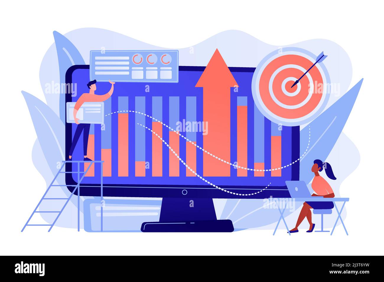 Business Intelligence-Experten wandeln Daten in nützliche Informationen um. Business Intelligence, Business-Analyse, IT-Management-Tools-Konzept. Rosafarben c Stock Vektor