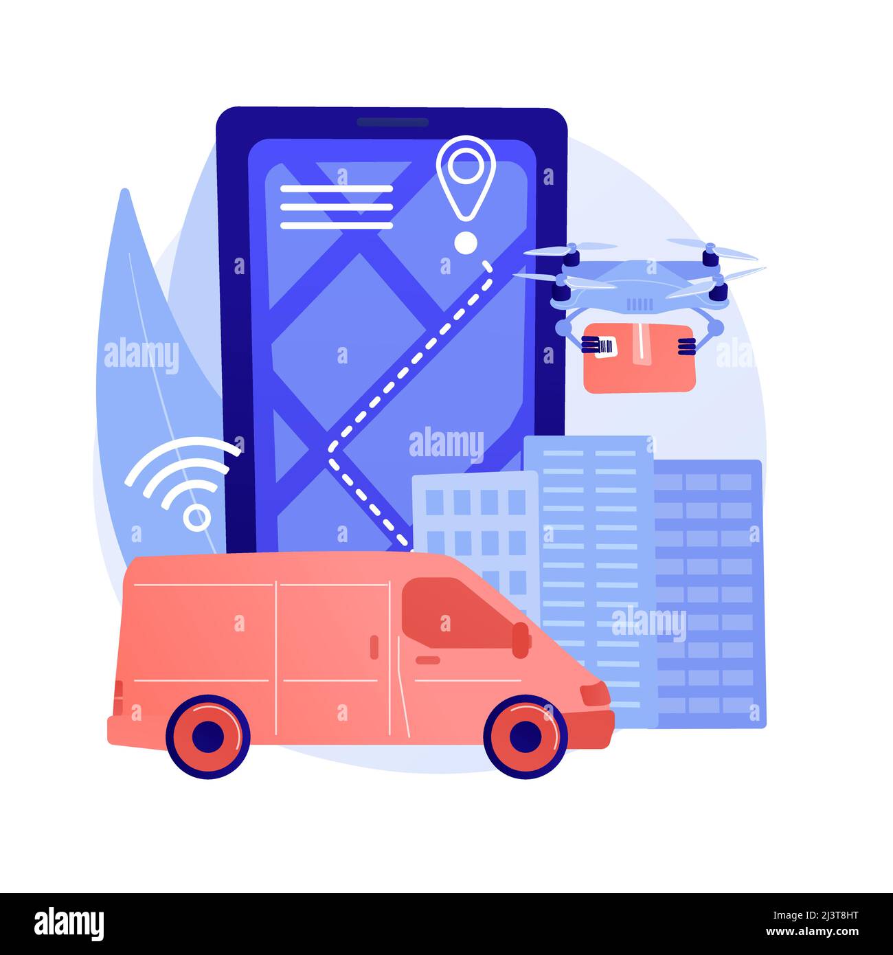 Autonome Lieferung abstrakte Konzept Vektor Illustration. Drohnenlieferung, kein menschlicher Kontakt, automatisierter Kurierdienst, autonomer Roboter, Selbstfahren Stock Vektor