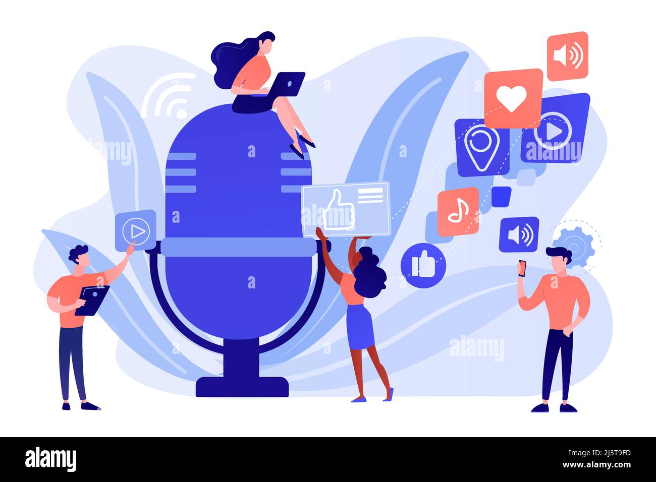 Radiowerbung. Sender. Massenmedien-Marketing. Podcast-Inhalte, Marketing-Podcasts-Produktion, Ihr Content-Strategie-Konzept. Rosig Stock Vektor