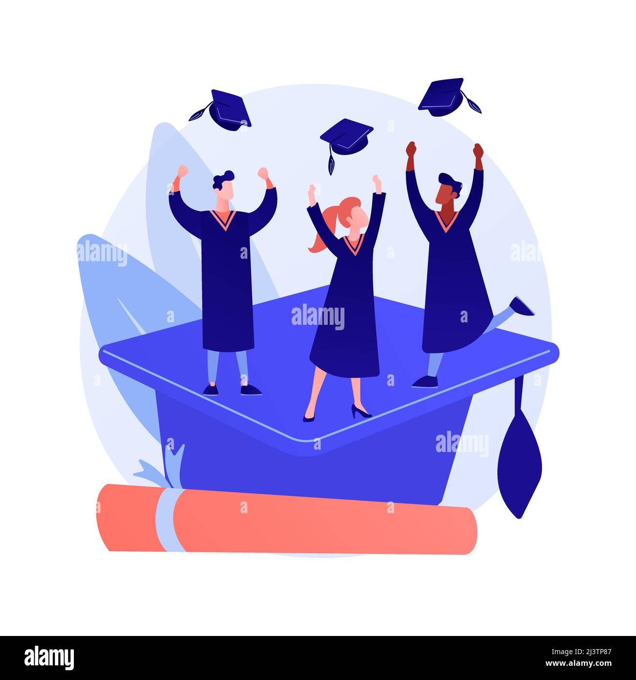 Master-Abschluss. Hochschulbildung, Wissensgewinnung, Hochschulabschluss. Bachelor Cap und College-Zertifikat auf weißem Hintergrund. Vecto Stock Vektor