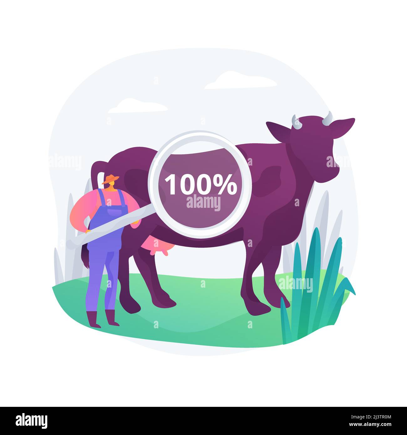 Gras gefüttert Rindfleisch abstrakt Konzept Vektor Illustration. Grass-finished Beef, feinste nährstoffreiche Fleisch-Diät, Öko-Landwirtschaft, gesättigte Fette, Antioxidantien, r Stock Vektor