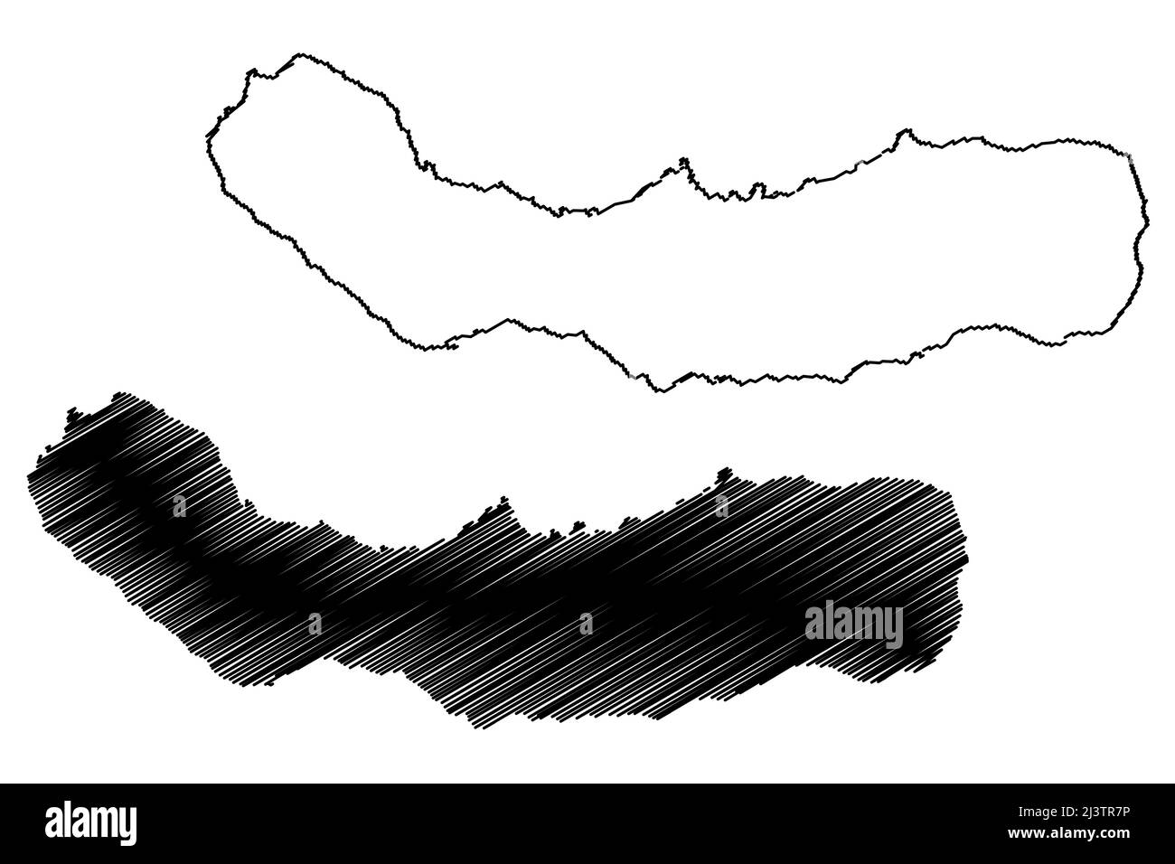 Insel Sao Miguel (Portugal, Portugiesische Republik, Autonome Region des Azoren-Archipels) Kartenvektordarstellung, Skizze Sao Miguel Karte Stock Vektor