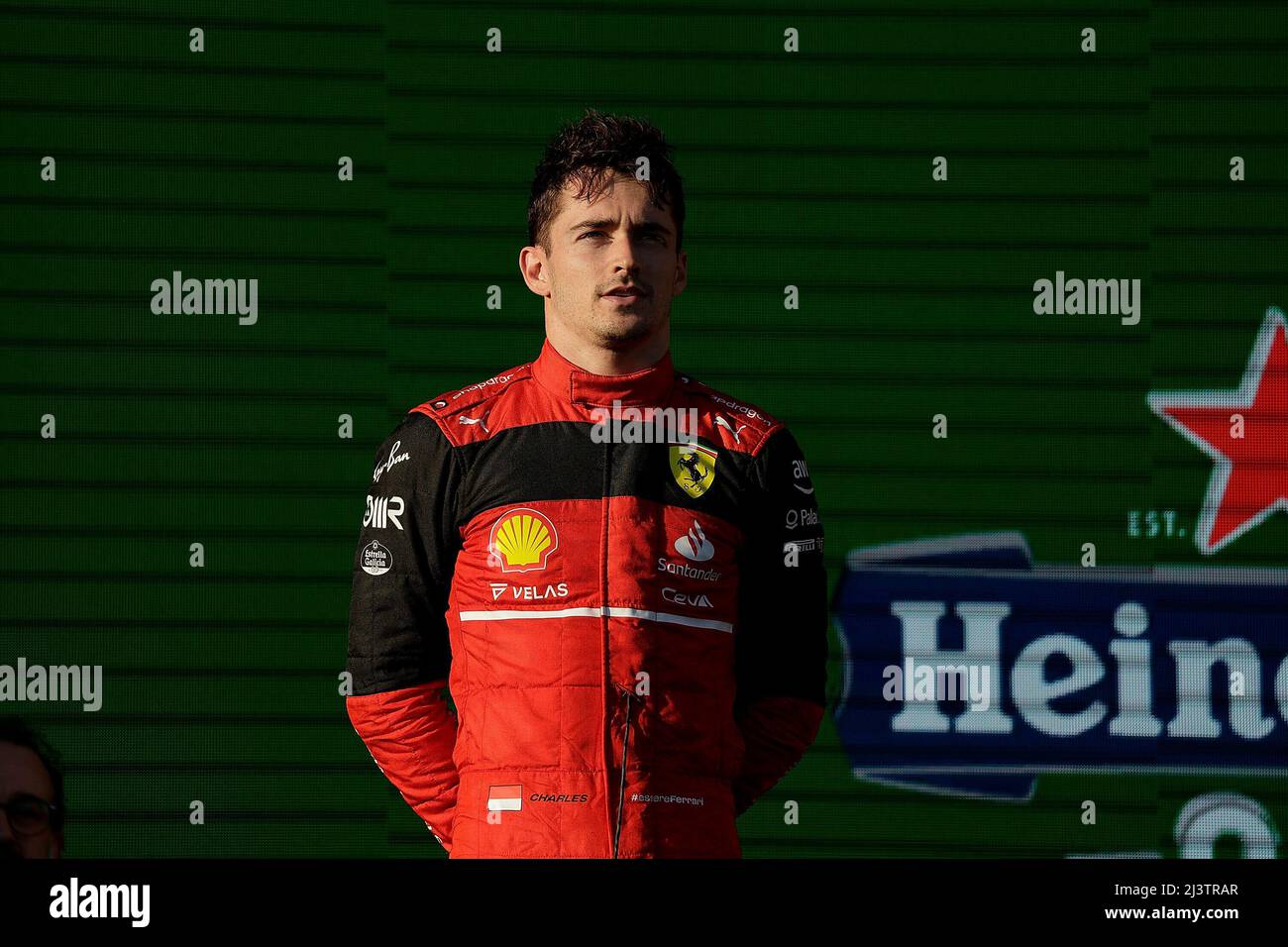 Melbourne, Australien. 10. April 2022. 10. April 2022, Albert Park, Melbourne, FORMEL 1 ROLEX AUSTRALIAN GRAND PRIX 2022, im Bild Podium: Gewinner Charles Leclerc (MCO), Scuderia Ferrari Credit: dpa/Alamy Live News Stockfoto