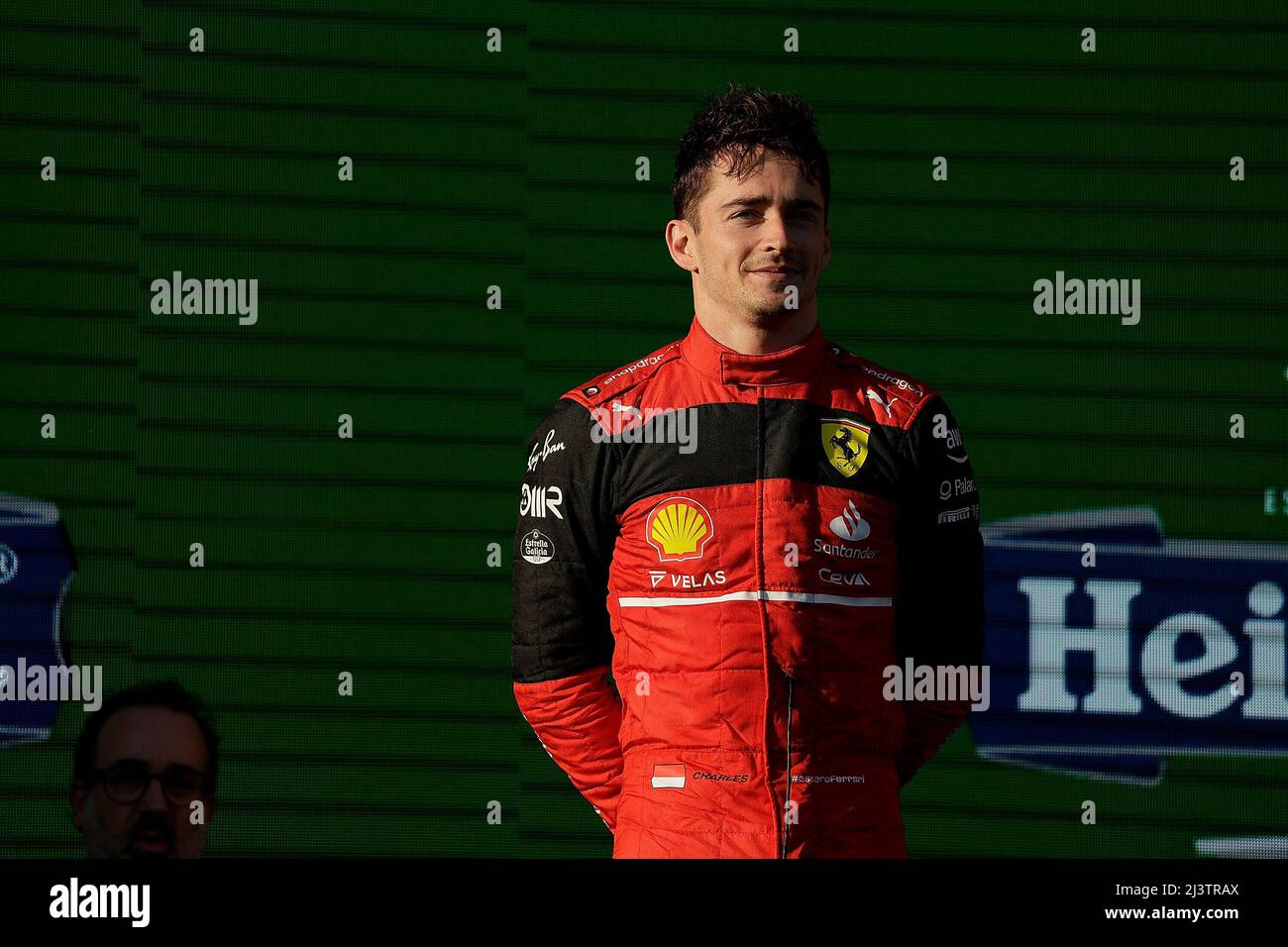 Melbourne, Australien. 10. April 2022. 10. April 2022, Albert Park, Melbourne, FORMEL 1 ROLEX AUSTRALIAN GRAND PRIX 2022, im Bild Podium: Gewinner Charles Leclerc (MCO), Scuderia Ferrari Credit: dpa/Alamy Live News Stockfoto
