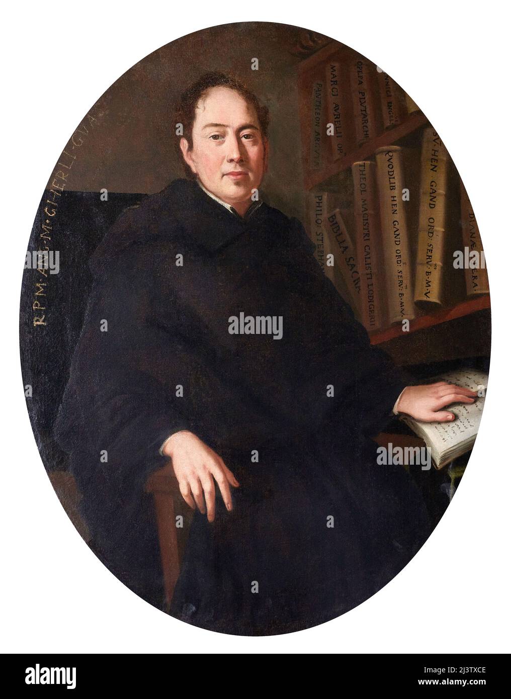 Porträt des gedienten Vaters Angelo Maria Gherli - Öl auf Leinwand - emilianischer Maler des ersten Viertels des 18.. Jahrhunderts - Guastalla (Re), Italien, Stockfoto