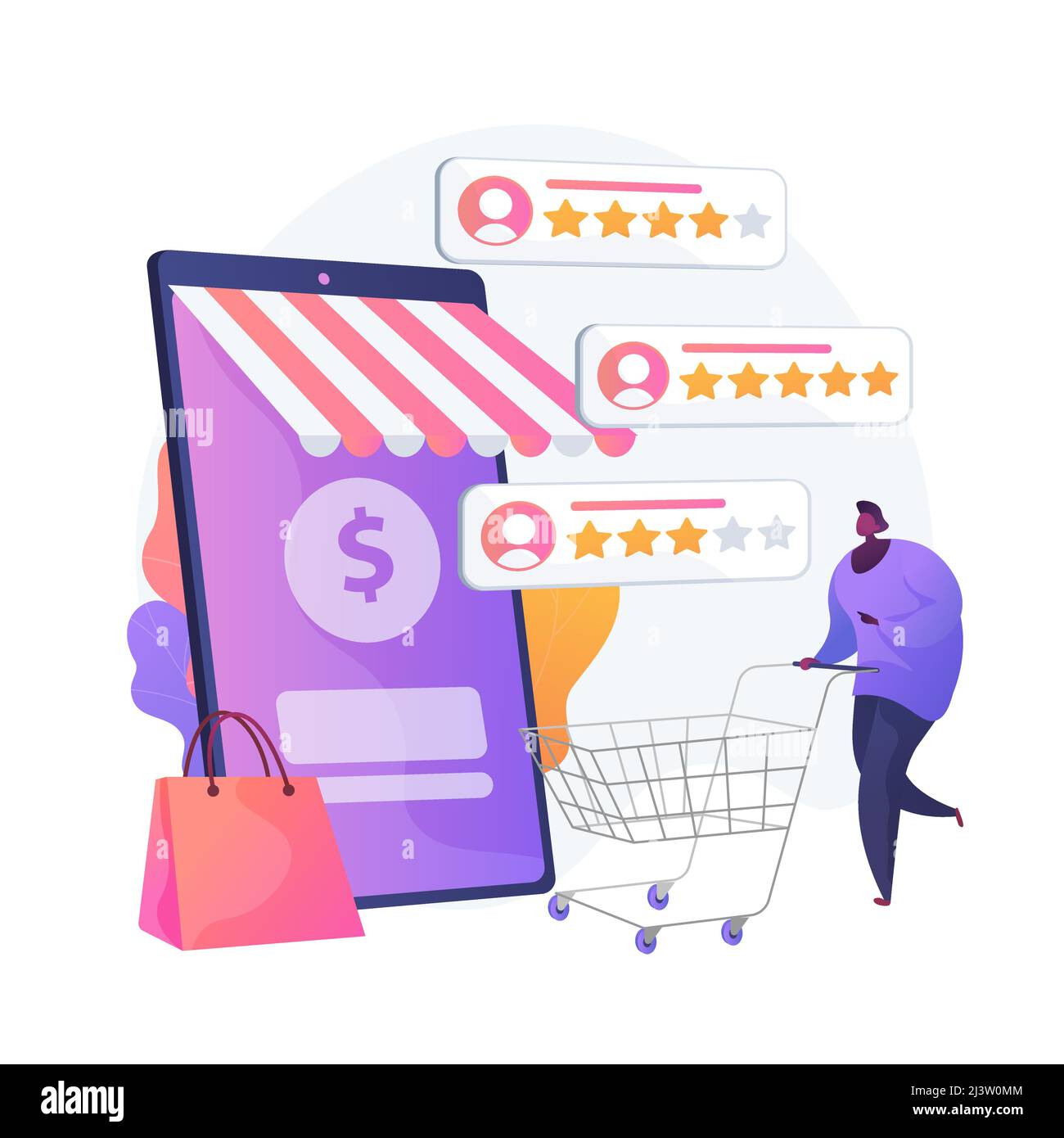 Benutzerbewertung und Feedback. Kundenbewertungen Cartoon Web-Symbol. E-Commerce, Online-Shopping, Internet-Kauf. Vertrauenswürdige Kennzahlen, am besten bewertetes Produkt. Vektor ist Stock Vektor