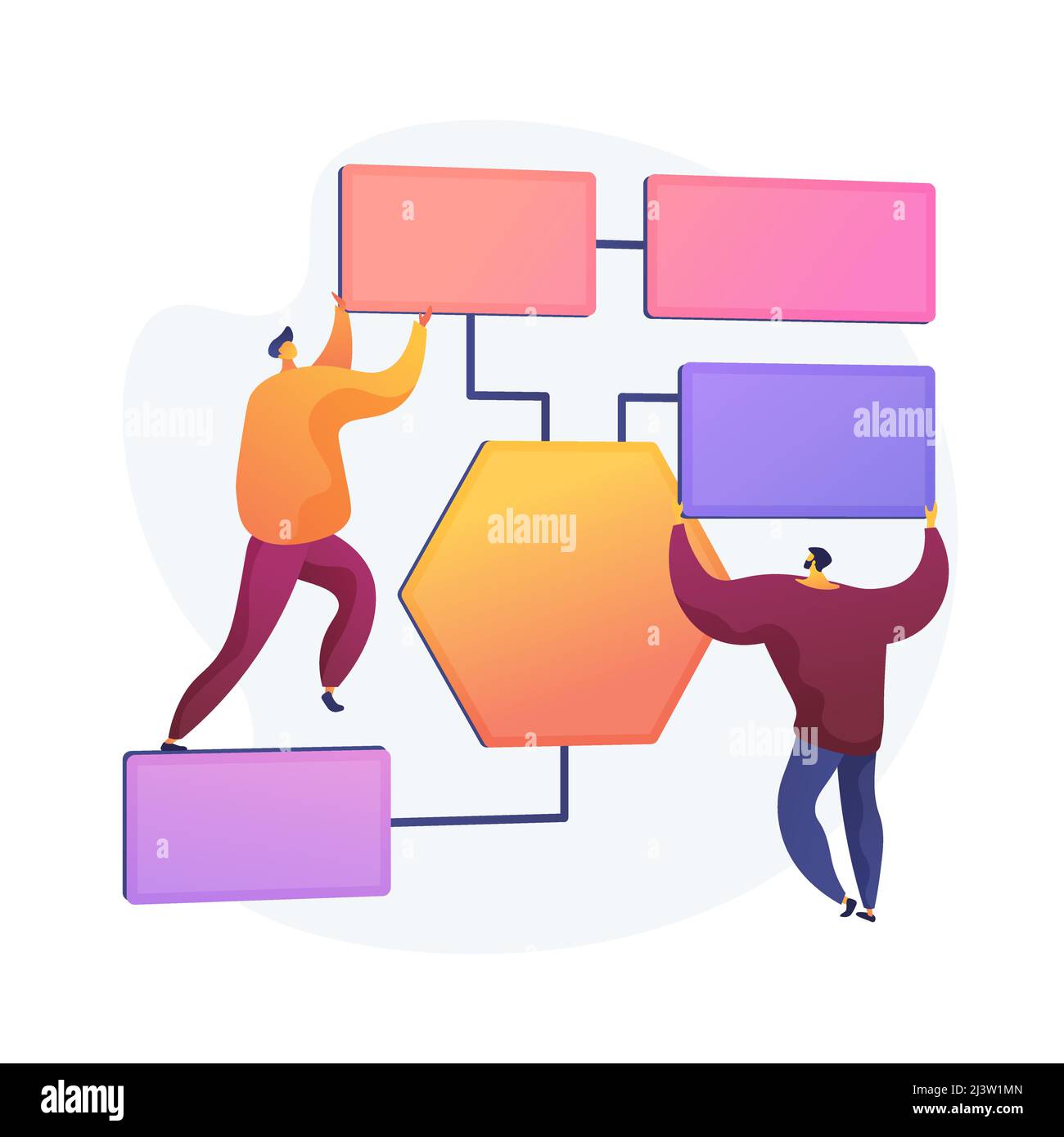 Organisation von Geschäftsprozessen. Personalverteilung, Delegieren von Verantwortlichkeiten, Terminplanung und Planung. Management-Überwachung und -Kontrolle. Vec Stock Vektor