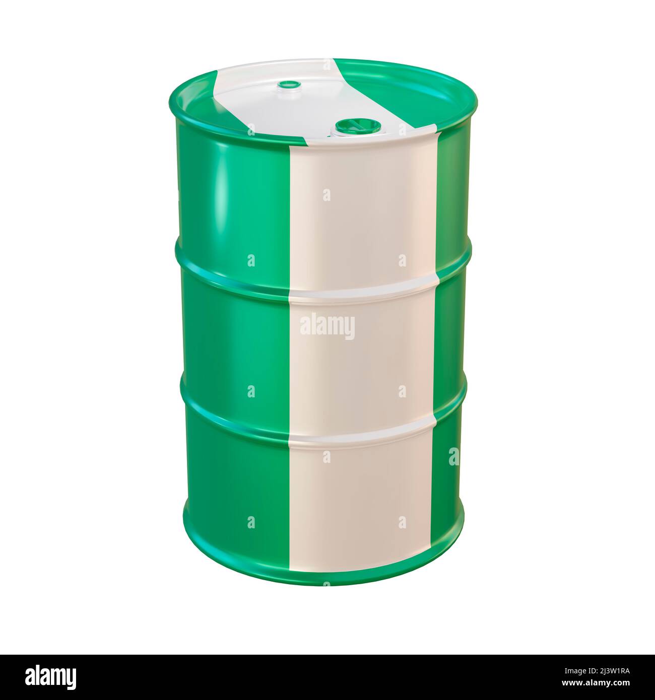 Isolierte 3D Render von Öl Barrel in Nigeria Flagge. Stockfoto