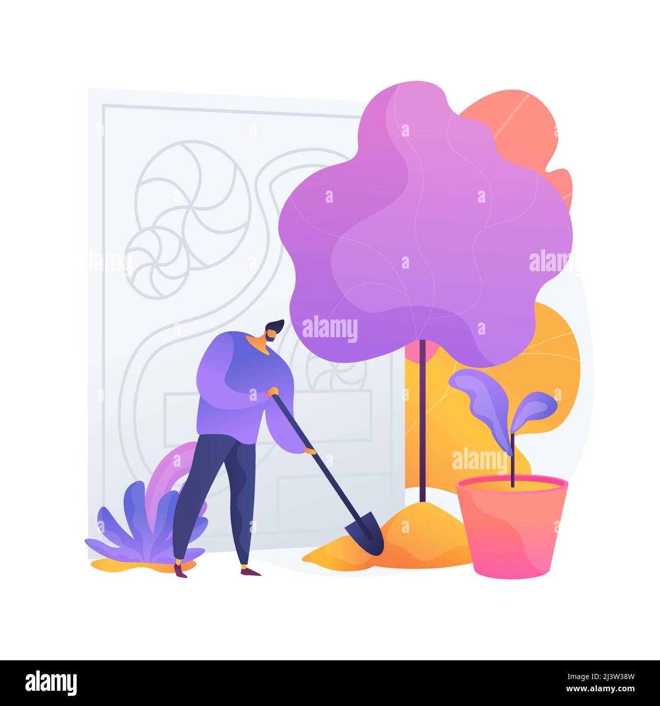 Landscape Design abstrakte Konzept Vektor Illustration. Landschaftsplanung Regeln und Tipps, Gartenarbeit Dienstleistungen, Frond und Hinterhof Architektur, DIY ide Stock Vektor