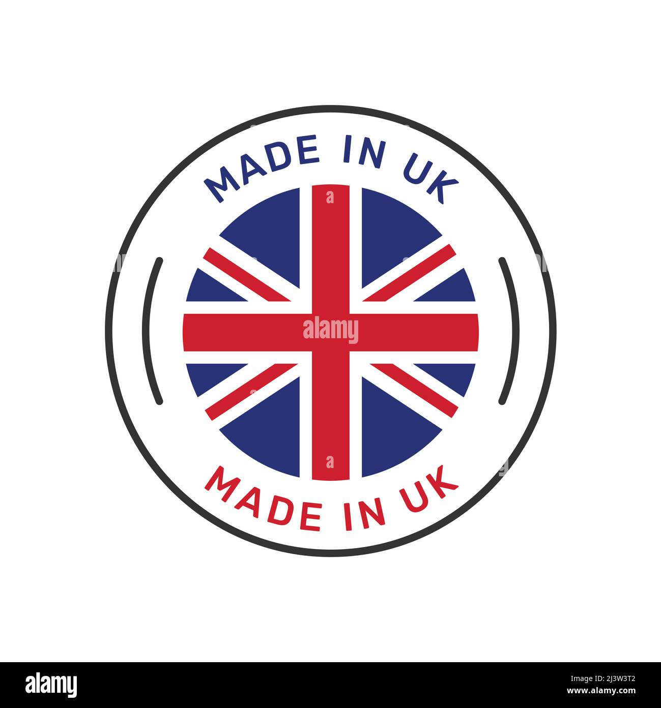 Hergestellt in Großbritannien farbenfrohe Vektor-Abzeichen. Aufkleber mit britischer Flagge. Stock Vektor